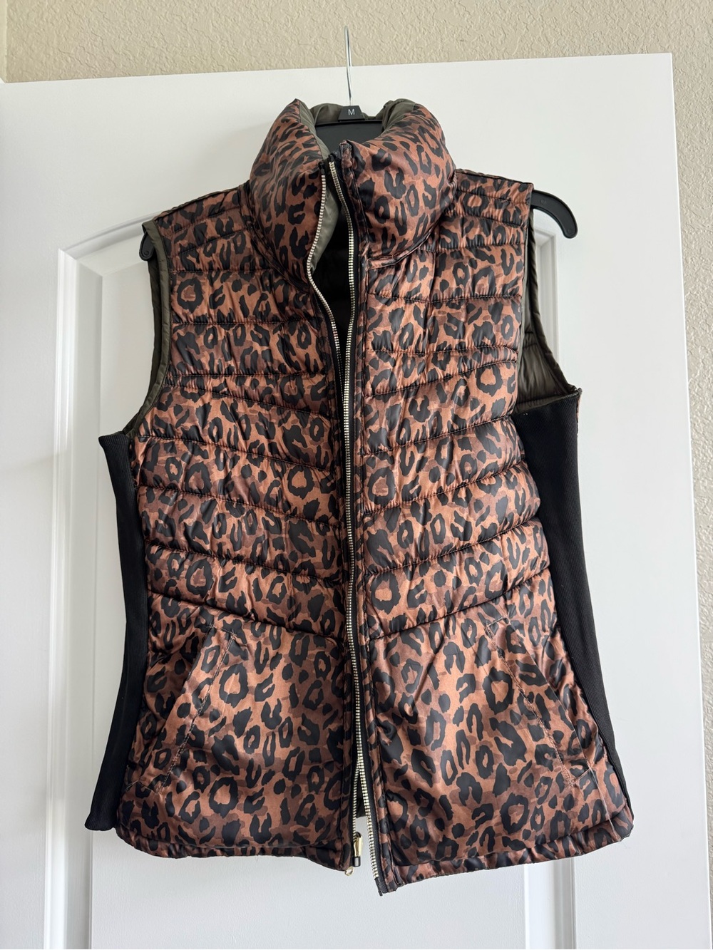 Leopard Print Quilted Vest - Women's Reversible Puffer Vest